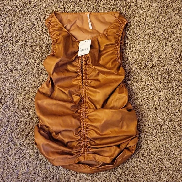 NWT Free People Ride Along Ruched Crop Tank in Cowgirl XL (Extra Large) - Picture 2 of 6